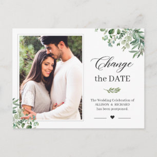 Change the Date Greenery Eucalyptus Leaves Photo Postcard
