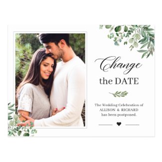 Change the Date Greenery Eucalyptus Leaves Photo Postcard