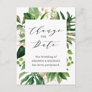 Change the Date Greenery Tropical Palm Leaves Postcard
