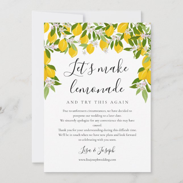 Change the Date Lemons Postponed Cancelled Photo Invitation (Front)