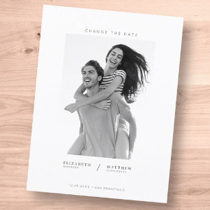 Change The Date Minimalist Custom Photo Wedding Announcement Postcard