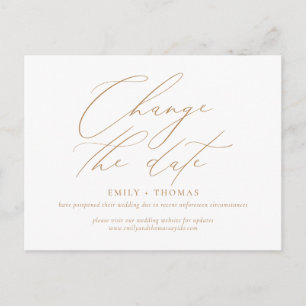 Change the Date Minimalist Modern Calligraphy Gold Postcard
