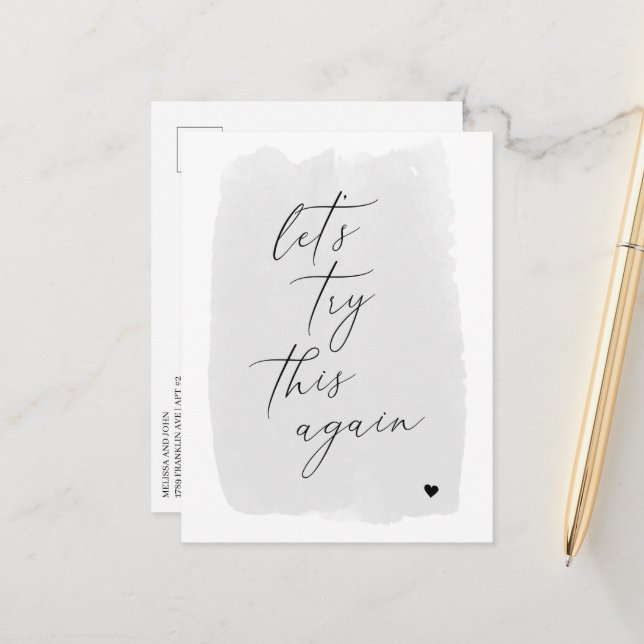 Change The Date Modern Calligraphy Grey Postcard (Front/Back In Situ)