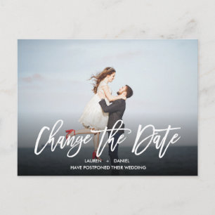 CHANGE THE DATE Modern calligraphy landscape photo Announcement Postcard