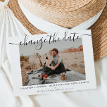 Change the date modern chic typography photo announcement postcard<br><div class="desc">Change the date modern chic typography photo to announce the postponement of your wedding and new plans</div>