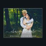 Change The Date Modern Trendy Script Photo Postcard<br><div class="desc">Modern Trendy Script Change The Date Wedding Postponement Couple Photo Postcard</div>