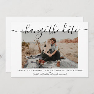 Change the date modern white chic typography photo save the date