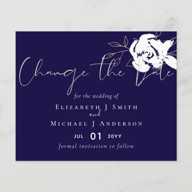 Change the Date Navy Blue White Gold BUDGET Flyer (Front)