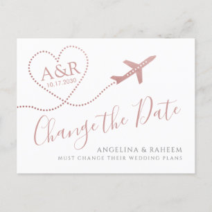 Change the Date Pink Gold Destination Wedding Announcement Postcard
