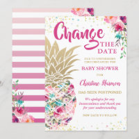 Change The Date Pink Gold Pineapple Baby Shower