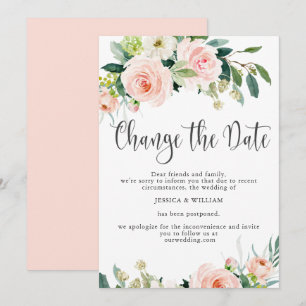 Change the Date Postponed Blush Roses Wedding Invitation
