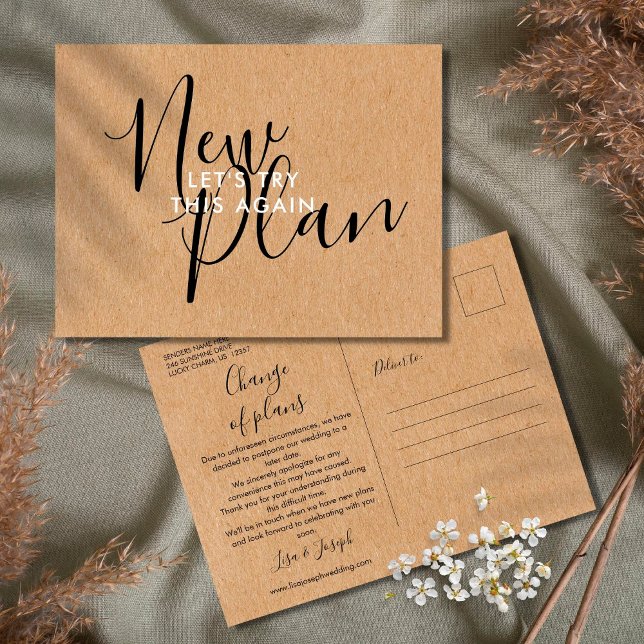 Change the Date Postponed Cancelled Event Rustic Postcard (Creator Uploaded)