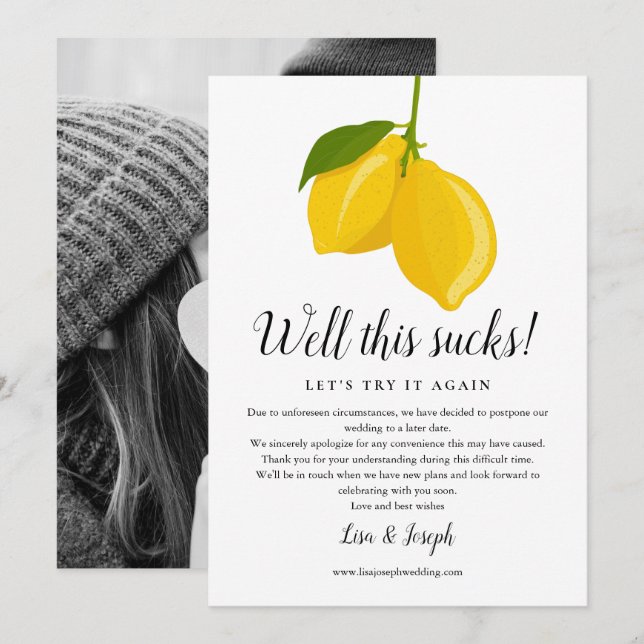 Change the Date Postponed Cancelled Lemons Photo Invitation (Front/Back)