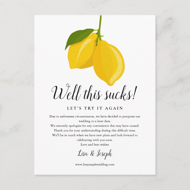 Change the Date Postponed Cancelled Lemons Photo Postcard (Front)