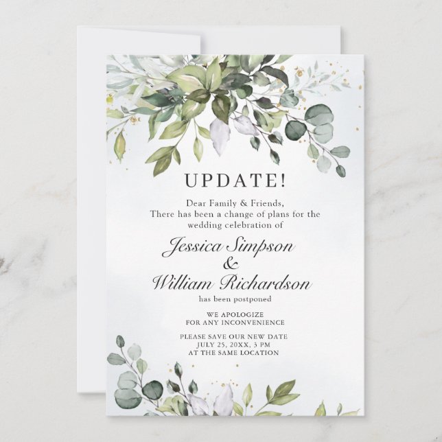 Change the Date Postponed Elegant Eucalyptus Invitation (Front)