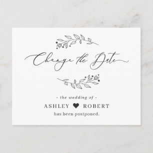 Change the Date Postponed Simple Hand Drawn Leaves Postcard