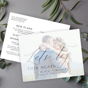 Change the date postponed wedding photo save date announcement postcard