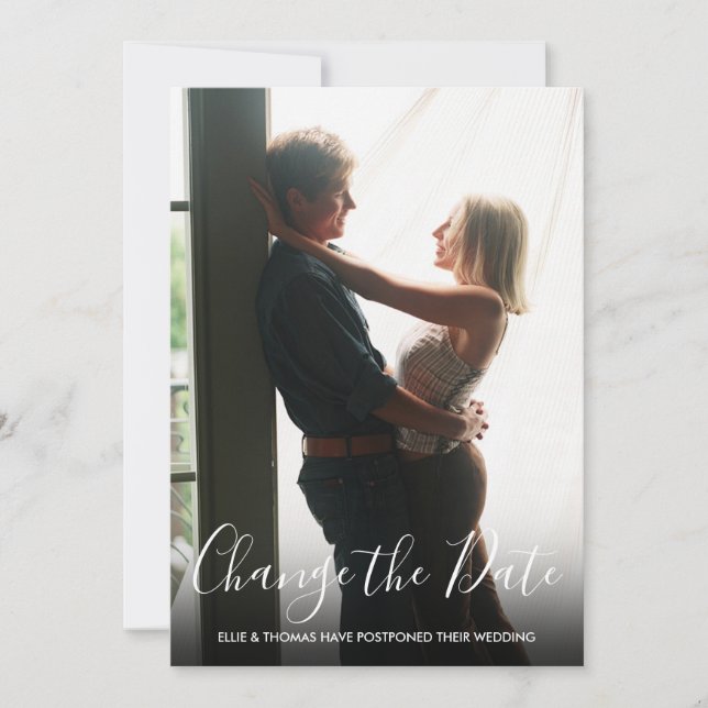 Change the Date Postponed Wedding Script Photo Save The Date (Front)
