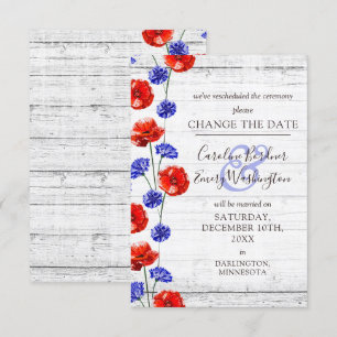 Change The Date Rustic Poppy Floral Wedding Card
