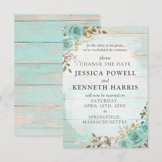 Change The Date Rustic Rescheduled Wedding Card (Front/Back)