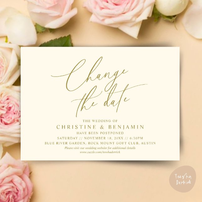 Change the date, Save our new wedding date card (Change the date, Save our new wedding date modern romantic card in Yellow Gold)