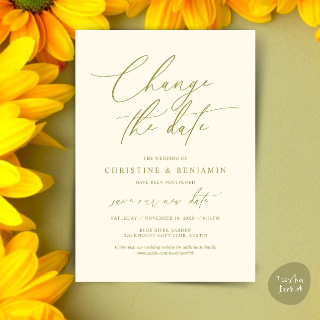 Change the date, Save our new wedding date card (Change the date, Save our new wedding date modern romantic card in Yellow Gold)
