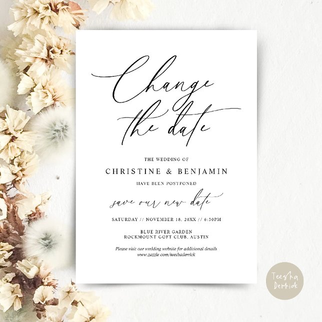 Change the date, Save our new wedding date card (Change the date, Save our new wedding date modern romantic card in Black White)