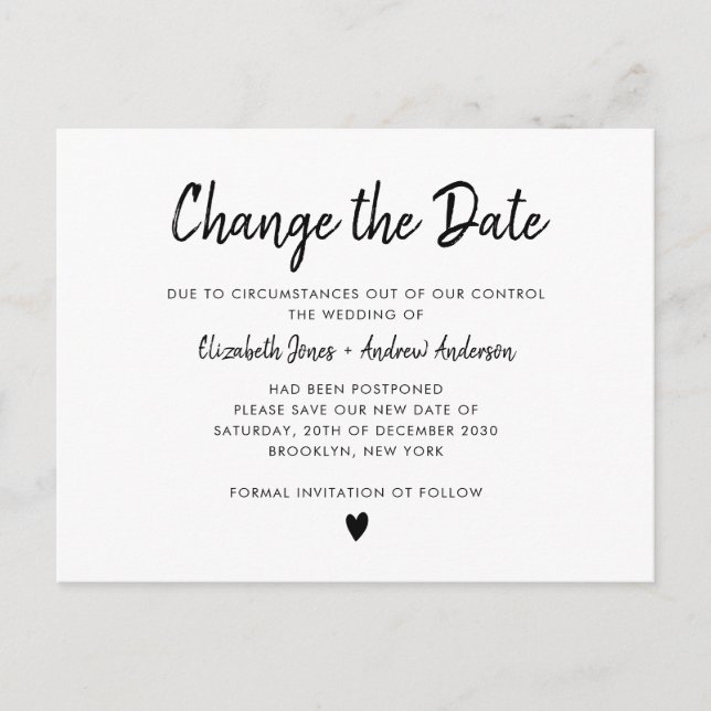 Change the Date Script Simple Minimalist Modern Announcement Postcard (Front)