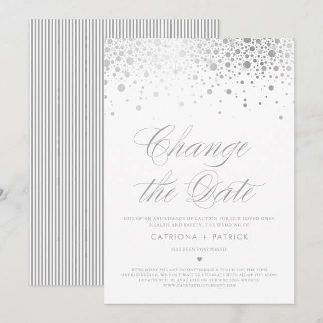 Change the Date Silver Foil Confetti Postponed Invitation (Front/Back)