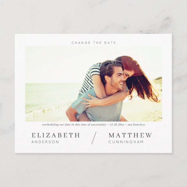 Change the Date Simple Chic Custom Photo Wedding Postcard (Front)