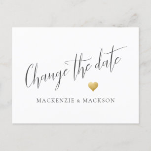 Change the Date Simple Gold Heart Wedding Announcement Postcard
