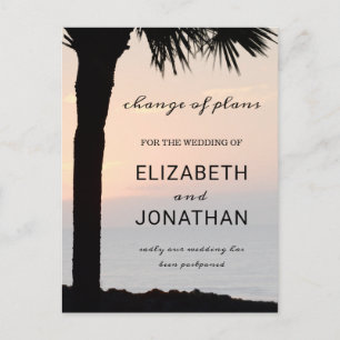 Change the Date Sunset Palm Tree Beach Postcard