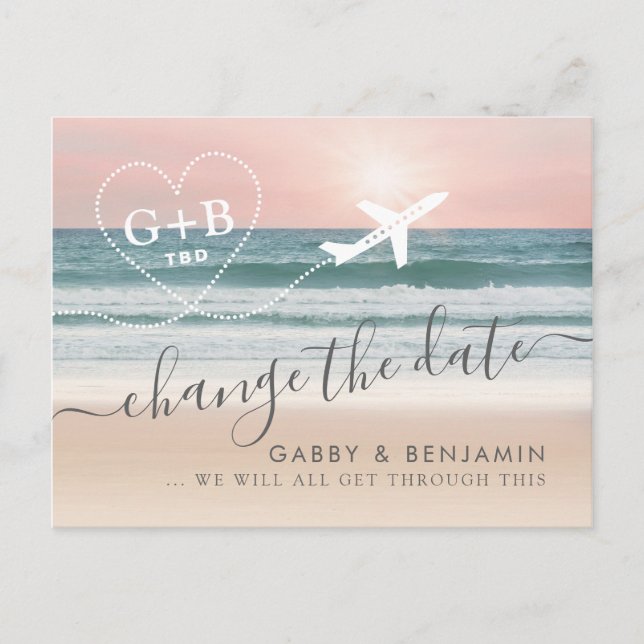 Change the Date TBD Beach Wedding Postcard (Front)