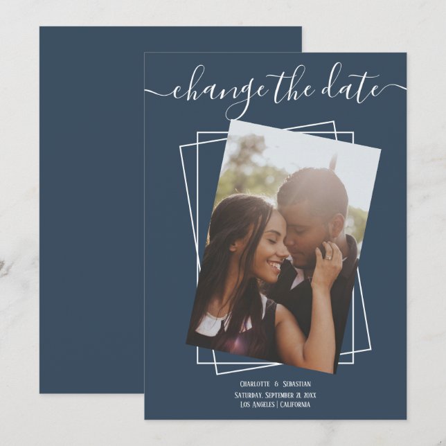Change The Date Typography Photo Wedding Card (Front/Back)