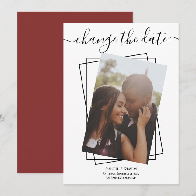 Change The Date Typography Photo Wedding Card (Front/Back)