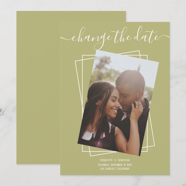 Change The Date Typography Photo Wedding Card (Front/Back)