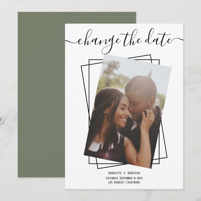Change The Date Typography Photo Wedding Card (Front/Back)