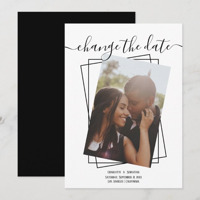 Change The Date Typography Photo Wedding Card (Front/Back)