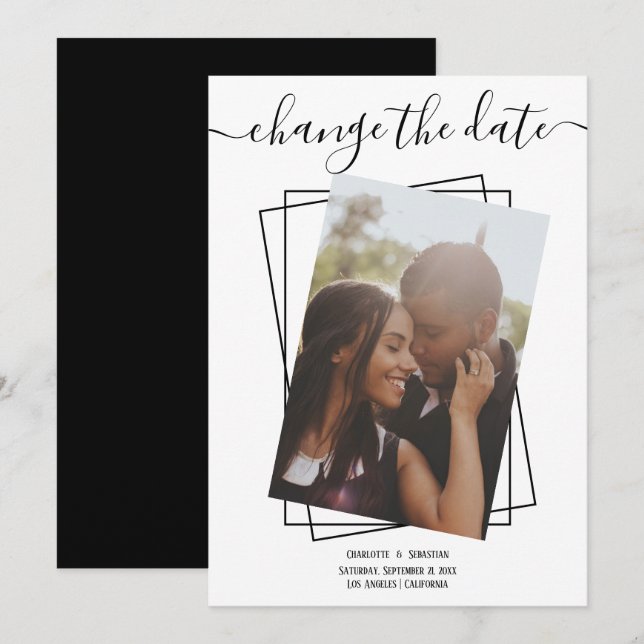 Change The Date Typography Photo Wedding Card (Front/Back)