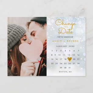 Change the Date Update Calendar Photo Winter Announcement Postcard
