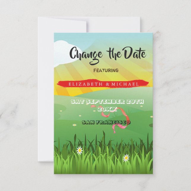 Change the Date Wedding Flower Music Festival Save The Date (Front)