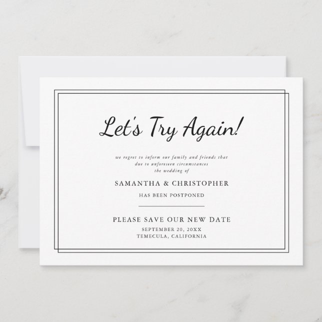 Change the Date Wedding Let's Try Again Photo Announcement (Front)