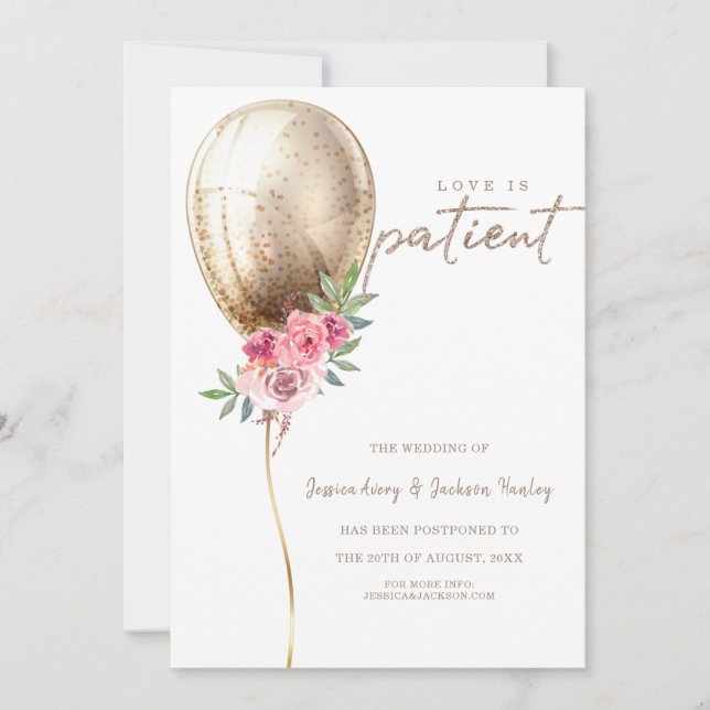 Change the Date Wedding Luxury Beige Balloon Announcement (Front)