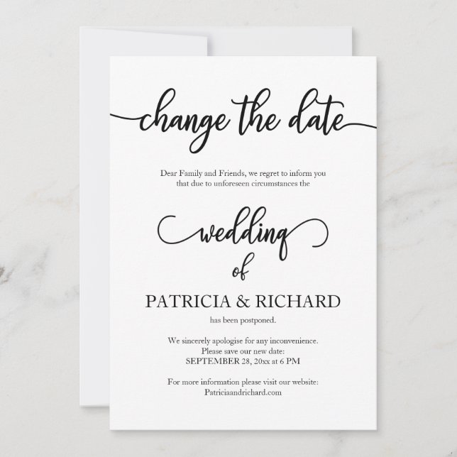 Change The Date Wedding Postponed Announcement (Front)
