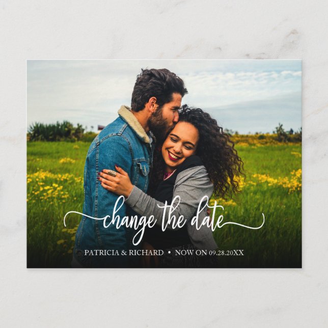 Change The Date Wedding Postponed Announcement Postcard (Front)