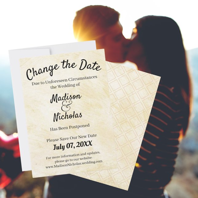 Change the Date Wedding Postponed Beige Parchment Save The Date (Change the Date Wedding Postponed Beige Parchment Save The Date Announcement)