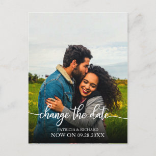 Change The Date Wedding Postponed Elegant Script Postcard