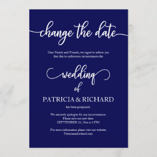 Change The Date Wedding Postponed Navy Blue Invitation