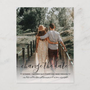 Change the Date Wedding Typography Photo Announcement Postcard