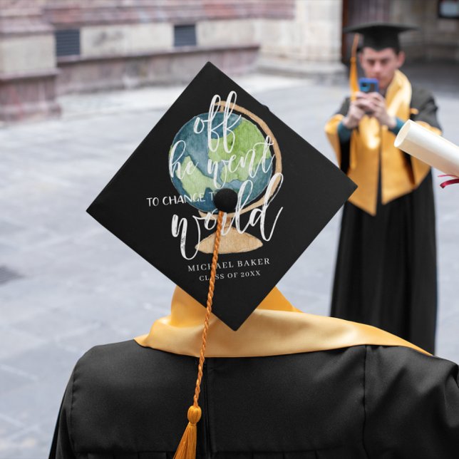 Change the World | Earth Globe Custom Monogram Graduation Cap Topper (Creator Uploaded)